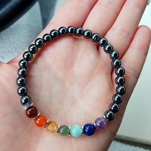 Hematite chakra 6mm beaded gemstone stretch bracelet